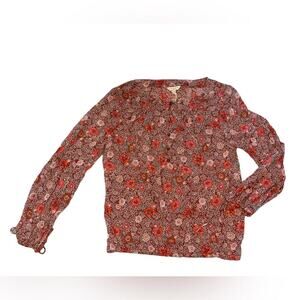 LUCKY BRAND Boho Paisley Printed Floral Blouse Red & Pink NWT $98 MSRP Sz Small